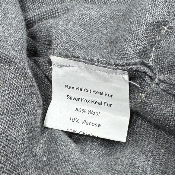 Diana Rosh New York Gray Wool Fur Poncho Rex Rabbit Silver Fox Fringe Mob Wife - Picture 5 of 6